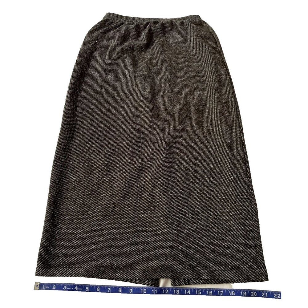 Black & White Herringbone Midi Skirt With Elastic Waistband & Back Slit Size 14